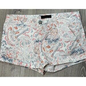 Aeropostale White Paisley 10 Shorts Mid Rise Flap Pocket Cuff Stretch Bloomcore